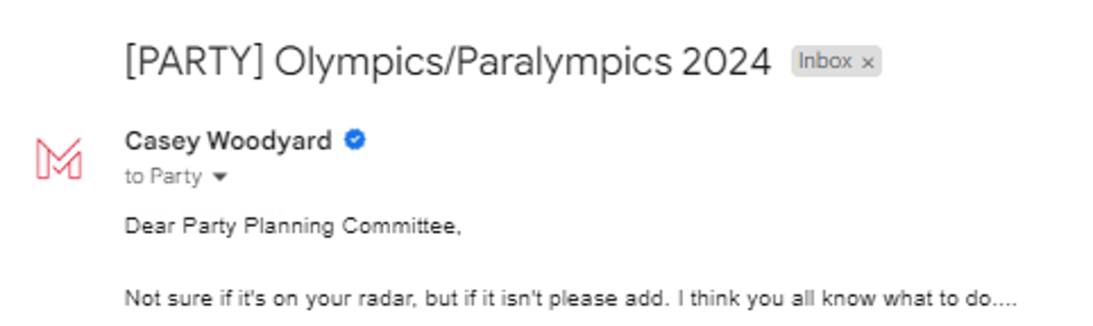 Email to the Party Planning Committee